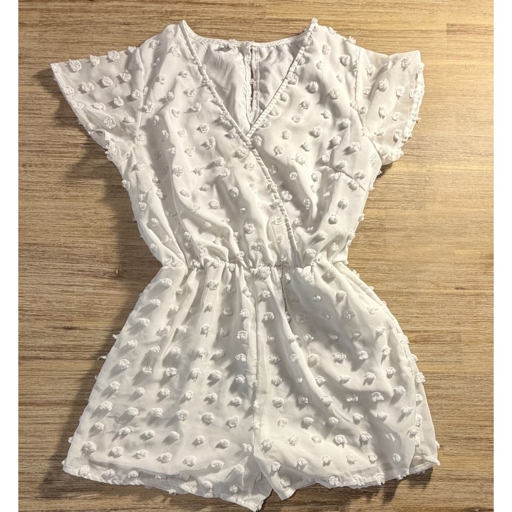 Angashion Women's White Pom Romper Size Small